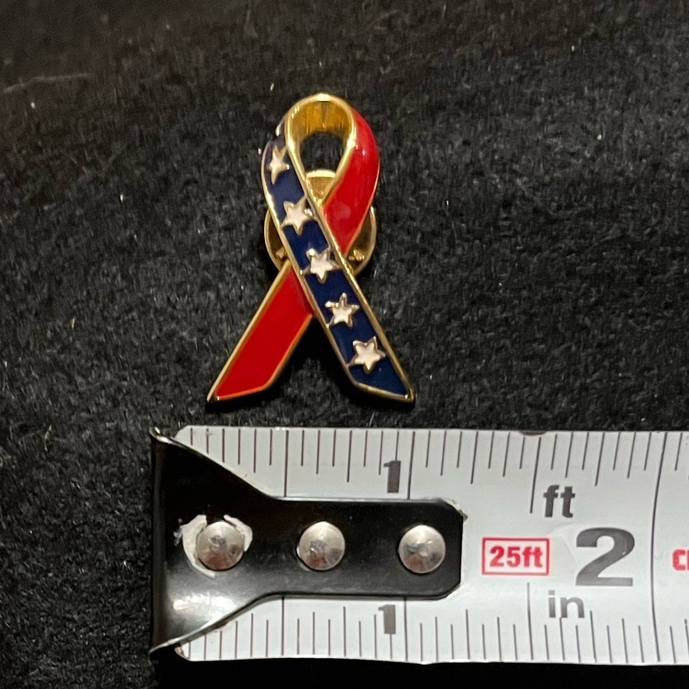 Patriotic American Flag Ribbon Pin with Stars - Picture 3 of 7